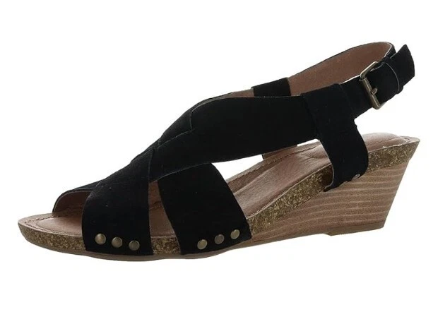 Adam Tucker Me Too Tarin 14 Mujeres 9 Gamuza Cuero Negro Cuña Sandalia Correas NUEVO Foto 1 de 1