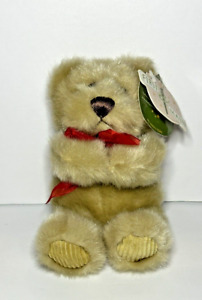 First and Main Tan Teddy Bear Dinky Plush Stuffed Animal NWT Red Bow