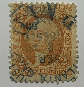 US REVENUE STAMP WITH BEAUTIFUL BLUE BOLD PAID SON CANCEL ATLANTA GA 1869 - Picture 1 of 3