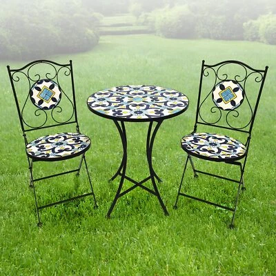 Mosaik Gartenset Gartenstühle Mosaiktisch wählbar Rustikal Rund klappbar - Bild 1 von 4