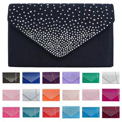 A2ZUKFASHION Ladies Satin diamante Clutch Bag Evening Bridal Wedding Fashion Prom Handbag uk