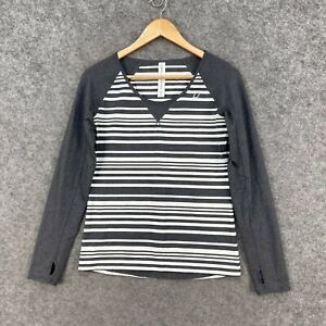 Lorna Jane Womens Shirt Top Size M Medium Grey Long Sleeve Striped 6.02