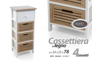 MOBILE BAGNO CASSETTIERA 4 CASSETTI LEGNO BIANCO MARRONE 34*25*H78CM - Foto 1 di 10