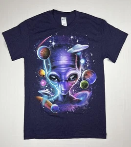 Camiseta gráfica Gildan HD púrpura espacio alienígena pequeña 100 % algodón unisex - Imagen 1 de 4