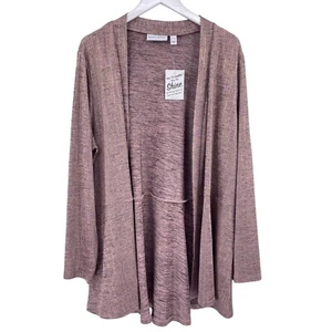 Susan Graver metallic pink shine cardigan size XL NEW luster shimmer pockets - Picture 1 of 7