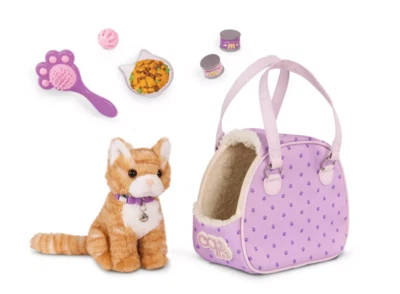 CHOWSING PET STORE Our Generation Hop in Cat Carrier & Pet Plush Kitten Accessory Set for 18'' Doll