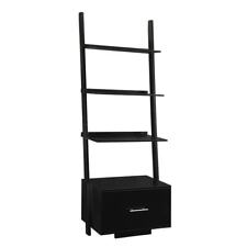Convenience Concepts Ladder Bookcase Black Wood Open Back Storage Drawer 4-Shelf