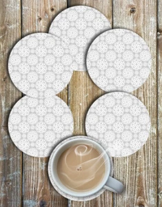 White Dahlias Drink Coasters Set of 6 Round Non Slip Neoprene Coasters - Picture 1 of 3