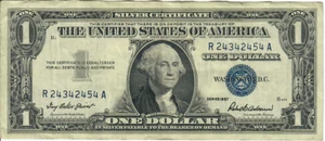 1957 1$ Silver Certificate - Blue Seal, Motto - IBP/RBA R24342454A - #13502 - Picture 1 of 2