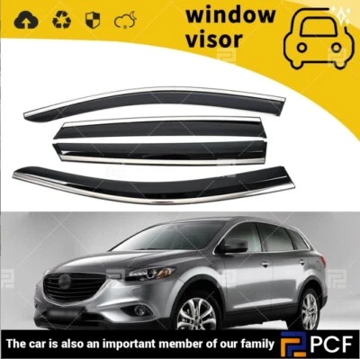 For 2013-2015 Mazda CX-9 CX9 Chrome Trim Smoked Tinted Window Visor Rain - Image 1 of 4