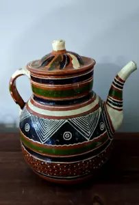 VINTAGE TEEKANNE Tlaquepaque, Jalisco MEXIKO TRADITIONELLE ROTE WARE KERAMIK HANDBEMALT - Bild 1 von 15