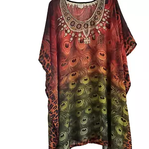 Rima Beachworld Red/Black cover up-button up with collar and side slits - Picture 1 of 2