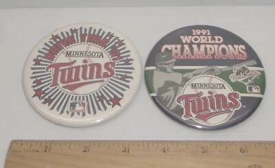 2 Vintage MN Twins Buttons - Drive Time “91 & 1991 World Champions - Image 1 of 4