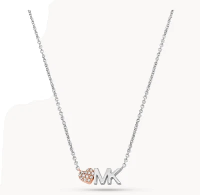 Collar MICHAEL KOR MK Logotipo y Cristal Pavé Corazón Plata y Oro MKJ7977931 + CAJA Foto 1 de 4