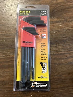 New Bondhus 10999 BLX9M 9-Pieces Metric Ball End Hex L Wrench Set 1.5-10mm - Image 1 of 4