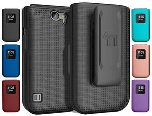 Grid Texture Hard Case Cover and Belt Clip Holster for Nokia 2720 V Flip Phone - Picture 1 of 61