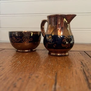 Creamer Antique Hand Painted Copper Luster Cream And Sugar Made in England - Picture 1 of 12