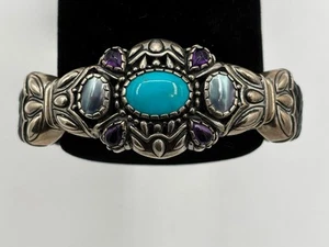 Carolyn Pollack Sterling Silver Turquoise Amethyst Pearl Butterfly Cuff Bracelet - Picture 1 of 8