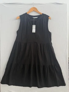Katie’s Tiered Black Dress NWT Size 10 Linen Blend - Picture 1 of 3