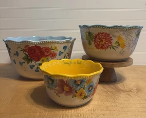 The Pioneer Woman Sweet Rose Sentiment Stoneware Serving Bowls, 3-Piece Set - Picture 1 of 6