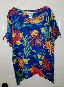 Alfred Dunner Bright Multi Color Tropical Reef Short Sleeve Top Size XL - Picture 1 of 6