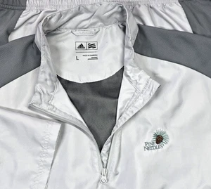 Pine Needles Adidas Pullover Jacket Mens L Gray Golf Windbreaker 1/4 Zip Mock - Picture 1 of 14