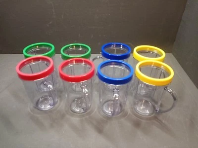 Lot Of 8 Magic Bullet To Go Blender Cups W/ Green, Yellow, Red & Blue Rings - Image 1 of 4