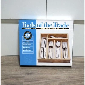 NEW! 20 Piece Stainless Steel Flatware with Bamboo Tray - Picture 1 of 6