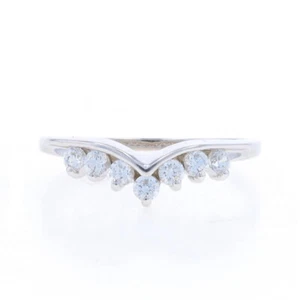 Oro Bianco Zirconi Enhancer Fede Nuziale - 14k Rotondo .42ctw Protezione Anello - Foto 1 di 9