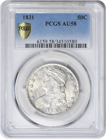 1831 Bust Silver Half Dollar AU58 PCGS Cover