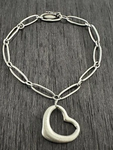 TIFFANY & CO Sterling Elsa Peretti Open Heart Paper Clip Link Bracelet Size 8” - Picture 1 of 4