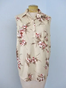 Blusa Polo Sin Mangas Tejido Poli Beige Floral Años 60 70 Top 42 o XL De Colección - Imagen 1 de 6