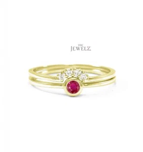 14K Gold  VS/F-G Diamond And Ruby Gemstone Double Band Ring - The Jewelz - Picture 1 of 3