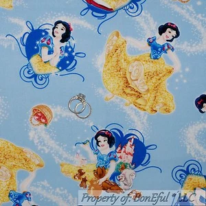 BonEful Fabric FQ Cotton Quilt Blue Yellow Snow White PRINCESS Disney Girl Dress - Picture 1 of 12