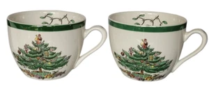 SPODE Christmas Tree Santa Coffee Tea Cups 6oz Set of 2 England VTG - Picture 1 of 15
