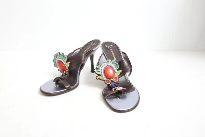 Sandalias astilla de cuero BCBGMAXAZRIA talla 9/39 RARAS DE COLECCIÓN con piedras y cuentas grandes Foto 1 de 4
