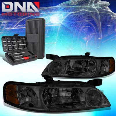FOR 2000-2001 NISSAN ALTIMA SMOKED HOUSING AMBER SIDE HEADLIGHT HEAD LAMPS+TOOLS - Image 1 of 4
