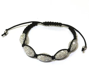 925 Sterling silver white crystal Rhinestone pave adjustable bracelet cord rare - Picture 1 of 5