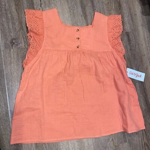 Girls' Short Sleeve Eyelet T-Shirt - Cat & Jack Chestnut Orange S 6/7 - Picture 1 of 1