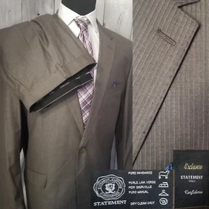 Statement Italy Herren Handarbeit grau 2 Teiler Anzug 44L, 46L Flatfront 35" Hose - Bild 1 von 16