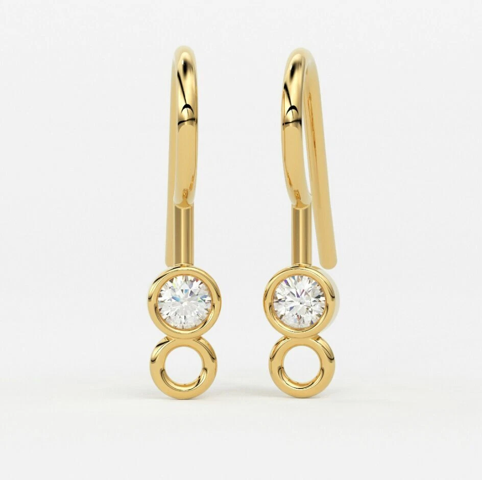 Pendientes de oro amarillo macizo de 14K para encontrar alambre de diamante natural hallazgos de joyería. Foto 1 de 4