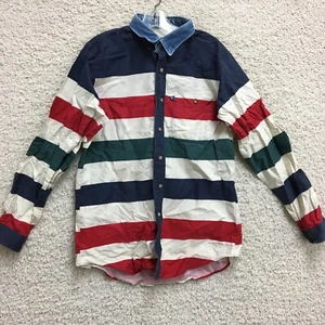 VINTAGE Panhandle Slim Shirt Medium Blue Red Striped Button Down Rough Stock Men - Picture 1 of 10
