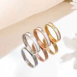 3 Colors Woman 18k Gold Plated Mother of Pearl CZ 4mm Band Ring Size 5-10 - Picture 1 of 10