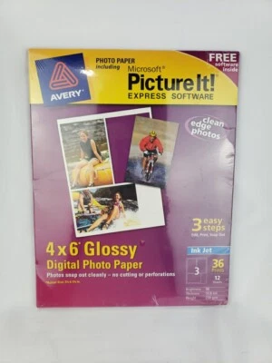 Avery 4x6 Glossy Digital Photo Paper 12 Sheets 36 Prints Software Included NEW - Image 1 of 4
