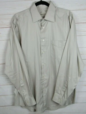 Pronto Uomo Mens Long Sleeve Beige Striped Button Up Dress Shirt Size 16 34/35   - Image 1 of 4