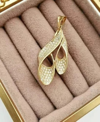 VETEMENTS Ciondolo 2Ct Rotondo Simulato Diamante Design Unico Placcato Oro Giallo 14K ARGENTO