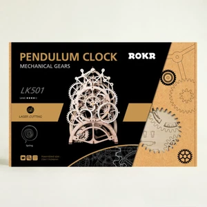 Robotime Wooden Model Pendulum Clock Spring-Driven Retro-Style Dynamic Model Kit - Picture 1 of 4