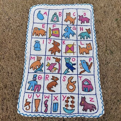 Kashmiri Handmade Alphabet Namda Rug - Image 1 of 4