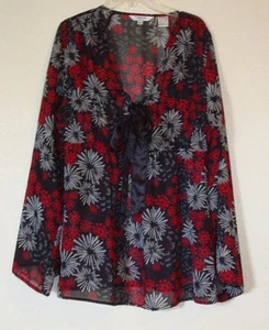 Women CAPACITY UNLIMITED Long sleeve sheer Fabric Blouse floral print Size M - Picture 1 of 3