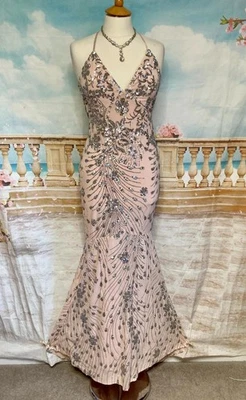 NEW Dress 10 Pink Silver Sequin Crossback QUIZ Ballgown Fishtail Train Evening - Image 1 of 4